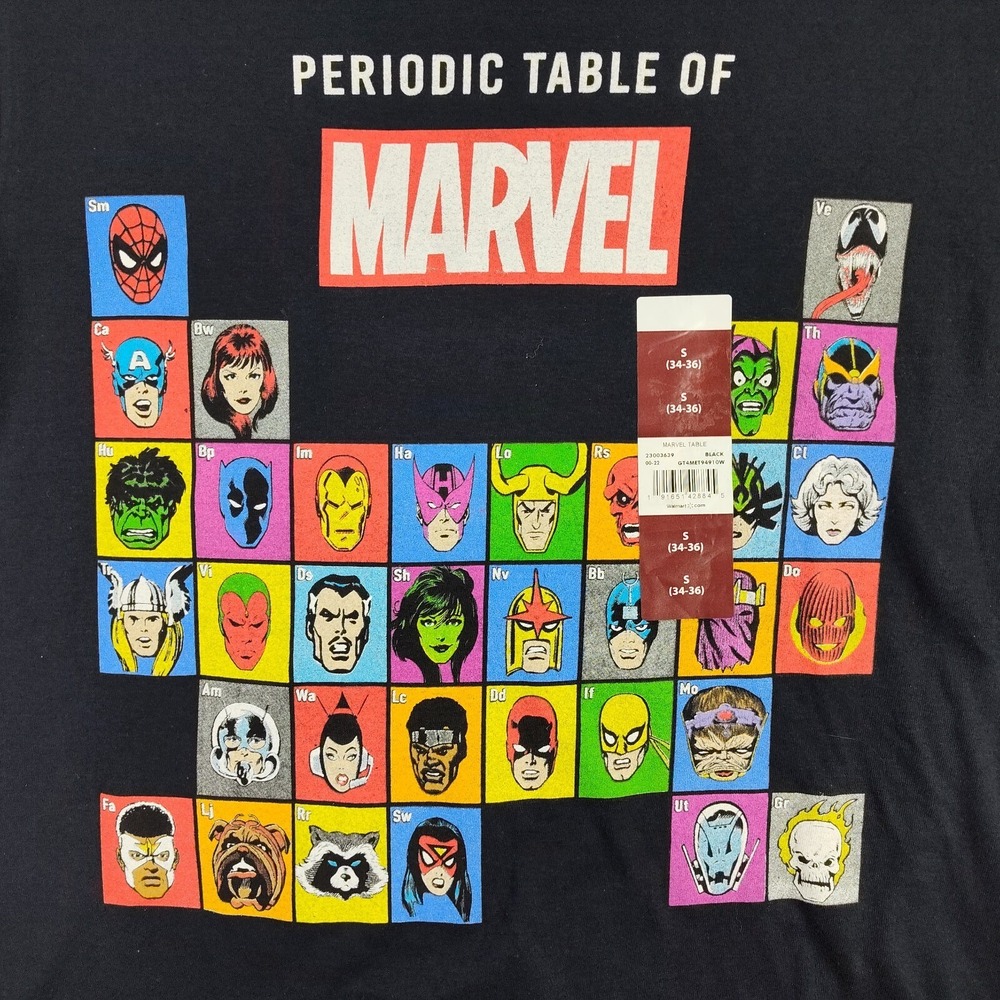 ✅🆕🚨👕Marvel‎ Heros T-Shirt Mens S Chemistry Black Graphic Periodic📸SEE📏🚨📸 - Picture 5 of 13